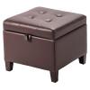 Asense 17 Inch Storage Ottoman Foot Rest,Square Faux Leather Foot Stool,Small Ottoman with Storage,Padded Seat for Entryway,Living Room,Bedroom,Couch,Under Desk,Brown view 1