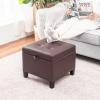 Asense 17 Inch Storage Ottoman Foot Rest,Square Faux Leather Foot Stool,Small Ottoman with Storage,Padded Seat for Entryway,Living Room,Bedroom,Couch,Under Desk,Brown view 2