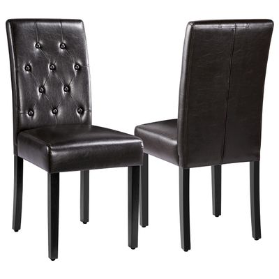 Topeakmart Dining Chairs Button Tufted Padded Kitchen Chairs Tall Back Dining Room Side Chair with Solid Wood Legs, Brown, Set of 2