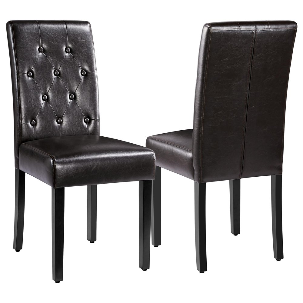 Topeakmart Dining Chairs Button Tufted Padded Kitchen Chairs Tall Back Dining Room Side Chair with Solid Wood Legs, Brown, Set of 2