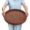 16.9 inch Rattan Tray, Round Wicker Tray with Cut-Out Handles, Woven Serving Tray for Dining/Coffee Table view 1