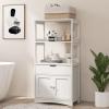 GLACER Large Bathroom Floor Cabinet, Freestanding Multipurpose Storage Cabinet with Drawer, 2 Open Shelves and Door Cupboard for Bathroom, Kitchen or Living Room, 24 x 13 x 48 inches (White) view 2
