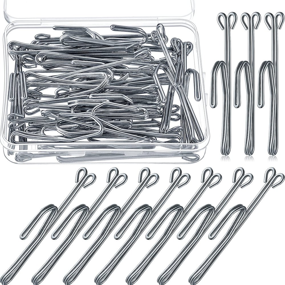Jetec Drapery Hooks 3 Inch Metal Curtain Hooks Slip on Drapery Hook for Pleated Drapes Stainless Steel Pins and Hook for Window Door Curtain(Silver,30 Pieces)