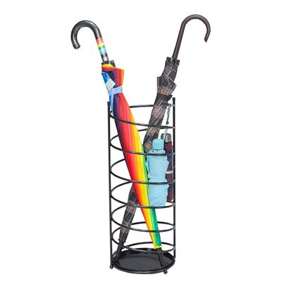 Umbrella Racks Hua European Style Household Umbrella Stand, Hotel Lobby Wrought Iron Creative Storage Bucket Umbrella Stand, Anti-Rust Metal, 28x61cm, Black, Gold, White (Color : Black)