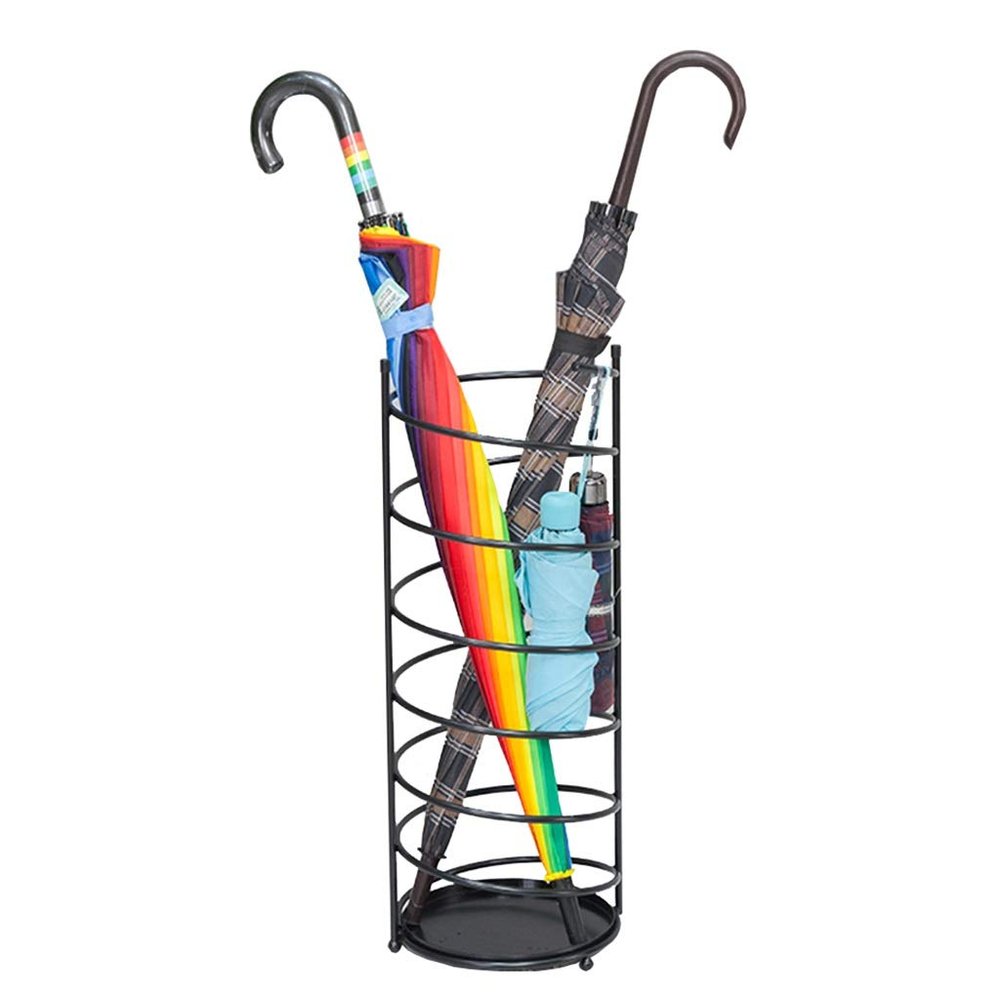 Umbrella Racks Hua European Style Household Umbrella Stand, Hotel Lobby Wrought Iron Creative Storage Bucket Umbrella Stand, Anti-Rust Metal, 28x61cm, Black, Gold, White (Color : Black)