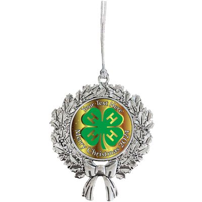 4-H Club Agri Merry Christmas Ornament Gift Frame Heart or Wreath Choose Your Text (Wreath)