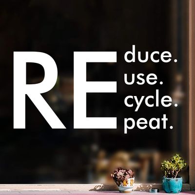Vinyl Wall Art Decal - Reduce Reuse Recycle Repeat - 13.5" x 25" - Modern Motivational Recycling Quote Sticker for Home School Glass Classroom Work Office Store Shopfront Window Decor (White)