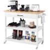 Topeakmart Kitchen Island Cart on Wheels, Rolling Microwave Cart with Storage Drawer Towel Rack 2 Shelves Natural Wood Countertop, White view 1