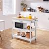 Topeakmart Kitchen Island Cart on Wheels, Rolling Microwave Cart with Storage Drawer Towel Rack 2 Shelves Natural Wood Countertop, White view 2