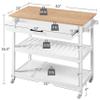 Topeakmart Kitchen Island Cart on Wheels, Rolling Microwave Cart with Storage Drawer Towel Rack 2 Shelves Natural Wood Countertop, White view 4