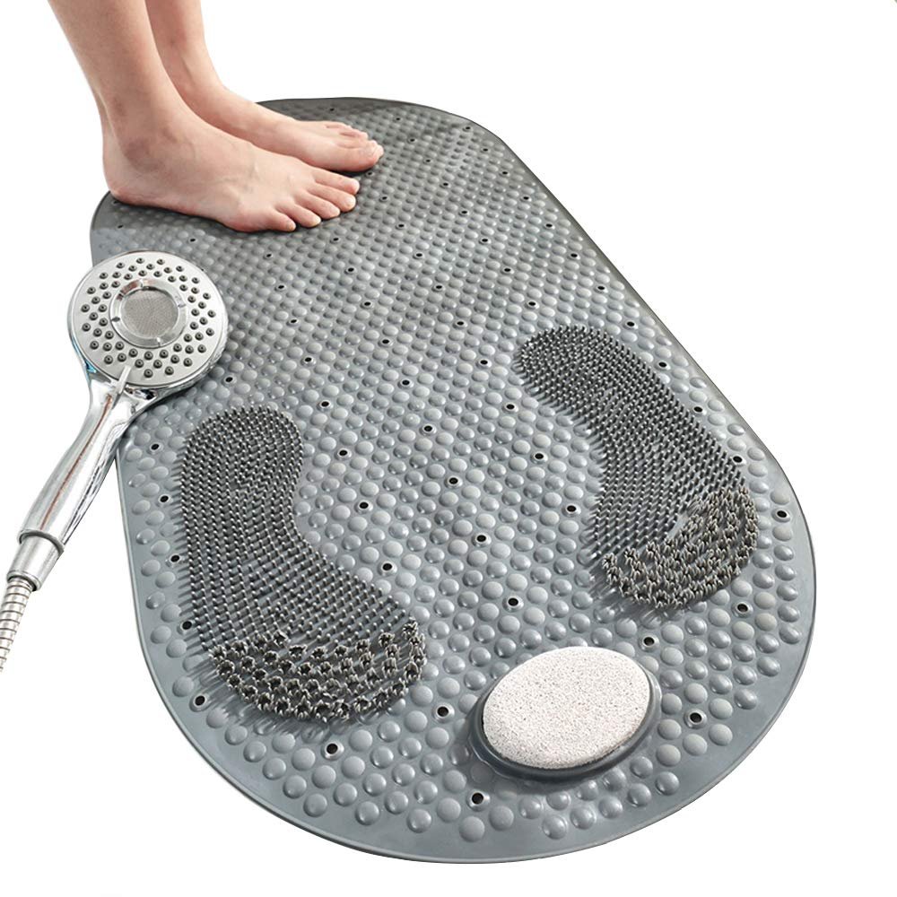 40 80 cm Shower Mat, Foot Massage Bathtub Mat, with A Pumice Stone and Strong Suction Cup/Drain Holes, Soft Bath Mat, Machine Washable Perfect Bath Mats for Tub Shower and Bathroom
