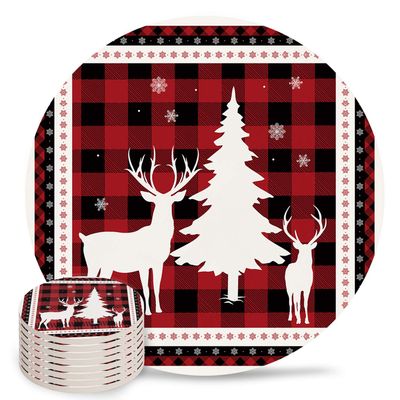 8-Piece Set Ceramic Coasters for Drinks,Christmas Tree Elk Snowflakes Buffalo Red Black Plaid Unique Absorbent Round Ceramics Cork Backed Cup Mat for Home/Housewarming Gift