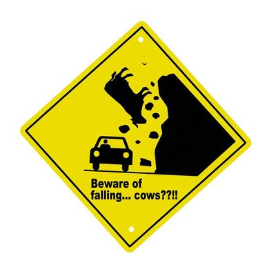 TNND Humor Beware of Falling Cows Metal Wall Decor Plaques and Signs Outdoor Aluminum Metal Sign 12X12 Inches