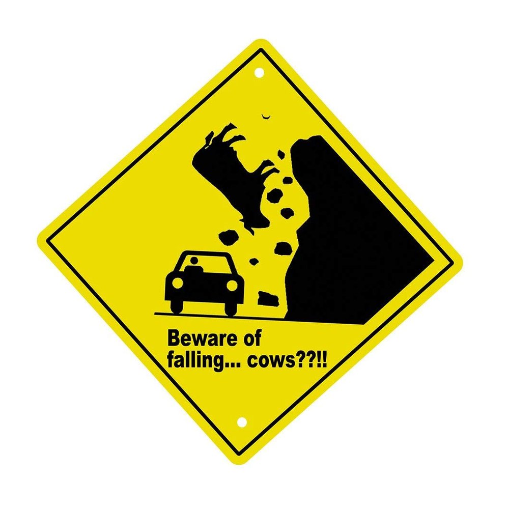TNND Humor Beware of Falling Cows Metal Wall Decor Plaques and Signs Outdoor Aluminum Metal Sign 12X12 Inches