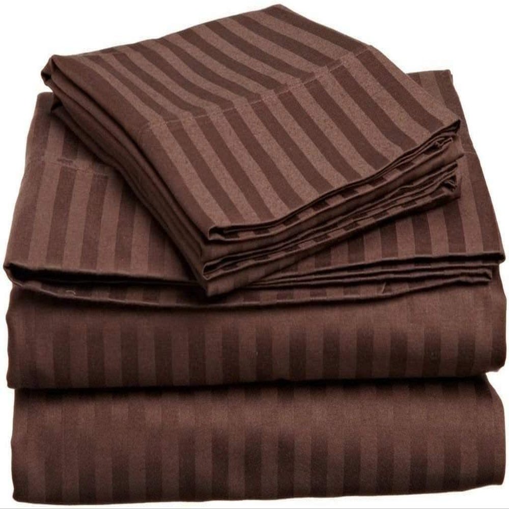 RBS BEDDING'S 700 Thread Count 100% Egyptian Cotton 4-Piece Sheet Set Fits Mattress Upto 7-9' Inches' Deep Pocket Twin XL (39" X 80") Chocolate Stripe