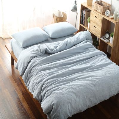 F.Y.Dreams 100% Washed Cotton Duvet Cover for Weighted Blanket 80x87 inches with 16 Ties, Zipper on Long Side/Light Blue/Just Duvet Cover