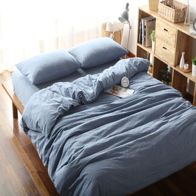 F.Y.Dreams 100% Washed Cotton Duvet Cover for Weighted Blanket 80x87 inches with 16 Ties, Zipper on Long Side/Demin Blue/Just Duvet Cover