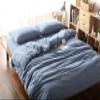 F.Y.Dreams 100% Washed Cotton Duvet Cover for Weighted Blanket 80x87 inches with 16 Ties, Zipper on Long Side/Demin Blue/Just Duvet Cover view 1