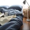 F.Y.Dreams 100% Washed Cotton Duvet Cover for Weighted Blanket 80x87 inches with 16 Ties, Zipper on Long Side/Demin Blue/Just Duvet Cover view 2