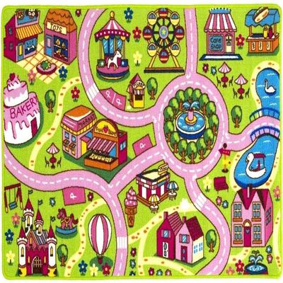 Champion Rugs Girls City Map Educational Learning & Game Play Mat Area Rug Carpet for Kids and Children Bedrooms and Playroom (8 Feet X 10 Feet)