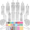 14 Plastic Sweet Jars, 7 Styles, 2 Tongs and 50 Bags. Ideal for Party, Wedding, Sweet Table, Candy Buffet (Silver Grey Candy Stripe Bags) view 1