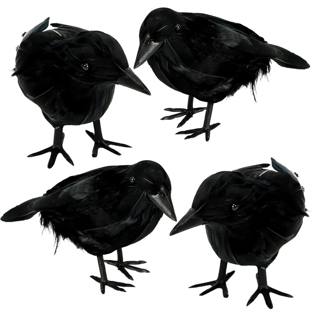 4 Pack Halloween Black Crows, Halloween Ravens Decor, Halloween Decoration Fake Bird, Halloween Ravens Dcor Props