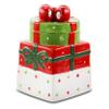 UKN Christmas Estate 7.5 Inch Gift Box Holiday Cookie Jar Multi Color Banded Stoneware view 1