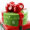 UKN Christmas Estate 7.5 Inch Gift Box Holiday Cookie Jar Multi Color Banded Stoneware view 3
