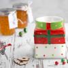 UKN Christmas Estate 7.5 Inch Gift Box Holiday Cookie Jar Multi Color Banded Stoneware view 4