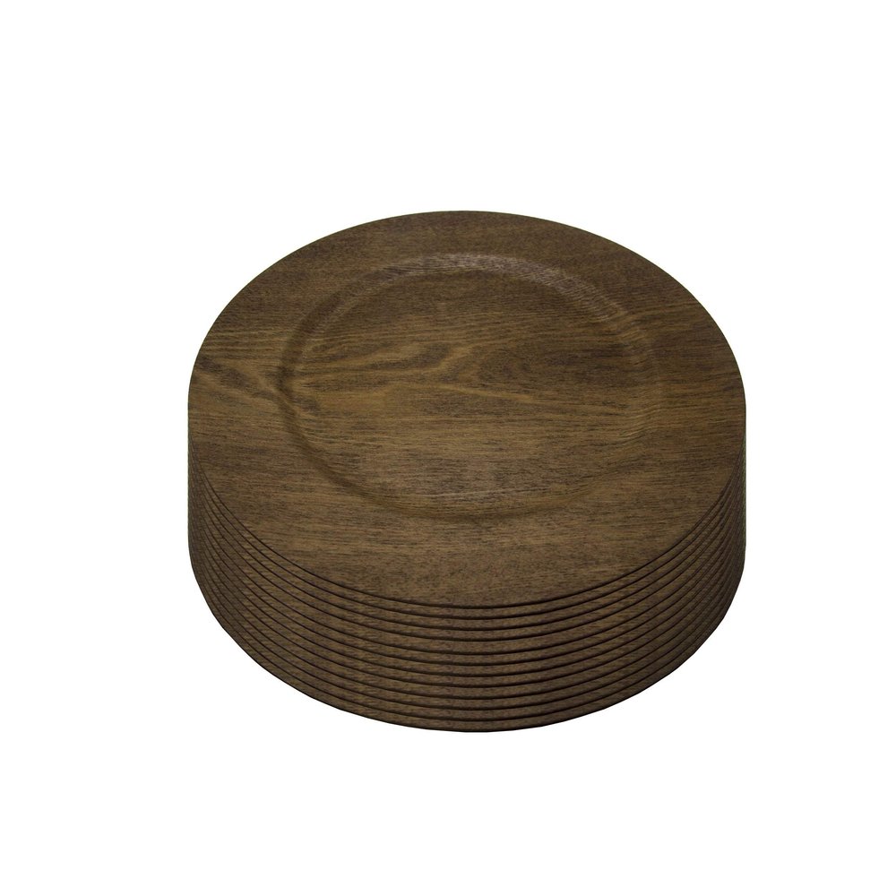 UKN 12 Piece 13 Inch Wooden Skin Chargers Brown Round