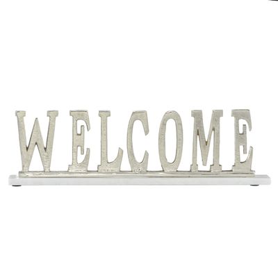 UKN Rectangular Silver Welcome Sign On Light Marble Base 21" X 6" 21 X 2 6 Traditional