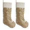 Gireshome Set of 2PCS Gold Sequin Blingbling Glitter with White Velvet Cuff Christmas Stocking Xmas Tree Decor Festival Party Ornament 10"x18" view 1