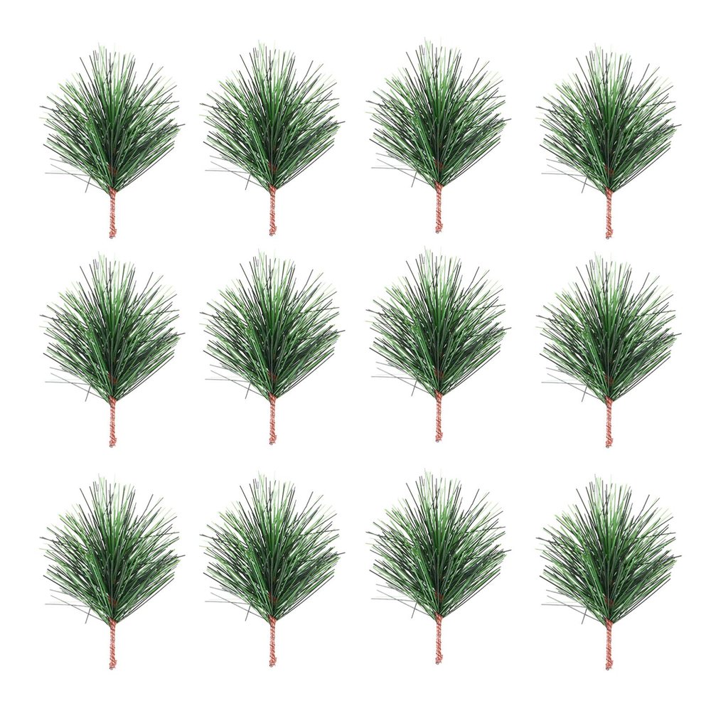 BESTOYARD 24Pcs Christmas Pine Needles Artificial Pine Branches Twigs Stems Picks Green Plants Needles for DIY Garland Wreath Christmas Embellishing Decoration 7X5CM