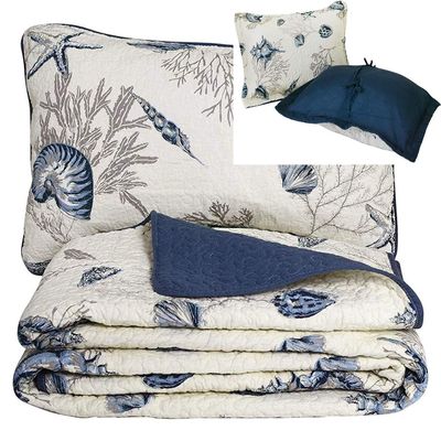 Brandream 5-Piece Seashell Beach Bedding Quilt Set Nautical Beach Bedspread Coverlet Set King Size