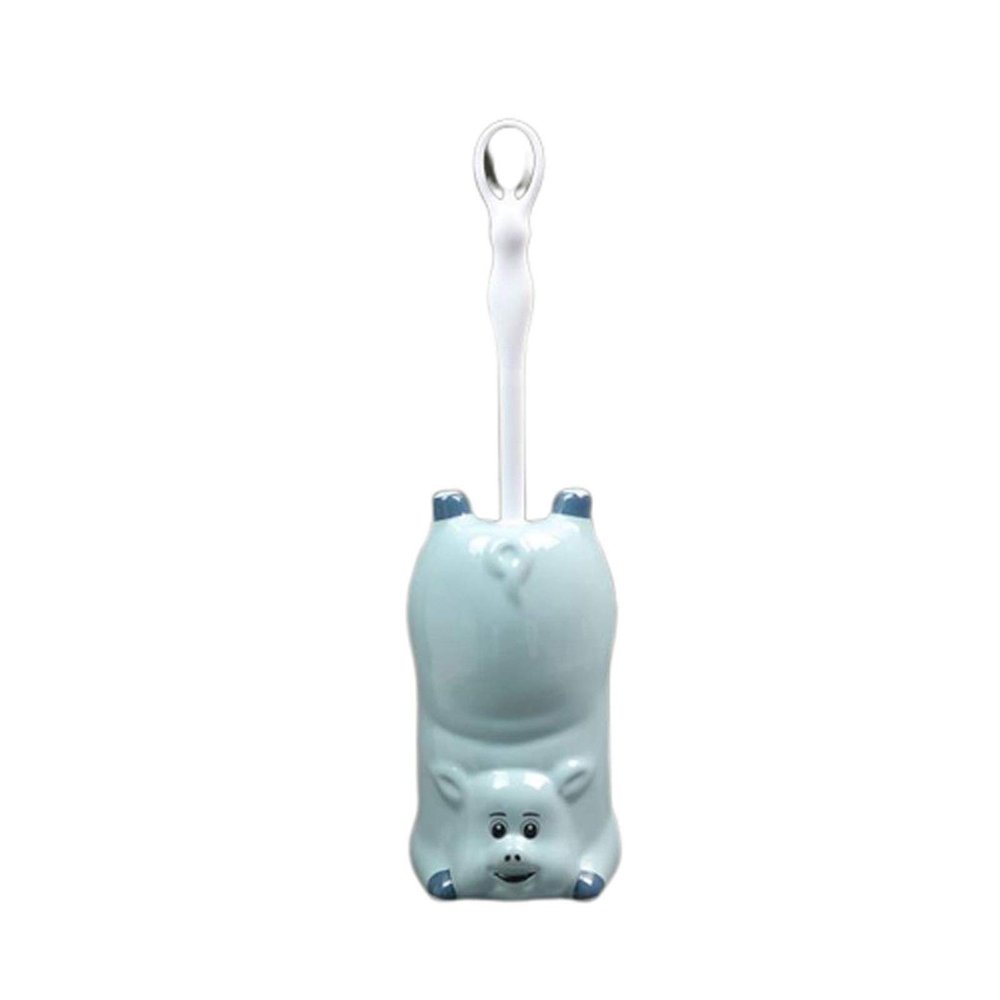 Creative Piggy Toilet Brush Bathroom Soft Bristled Toilet Brush Set Detachable Ceramic Long Handle Toilet Bowl Brush (Color : Blue)