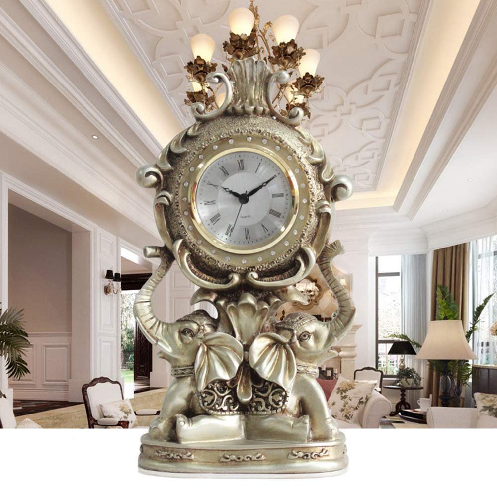 CLOCKZHJI Table Clock Mantle Clock,Mute,Desk Decoration Clock Living Room Mantel Clock Office Plastic