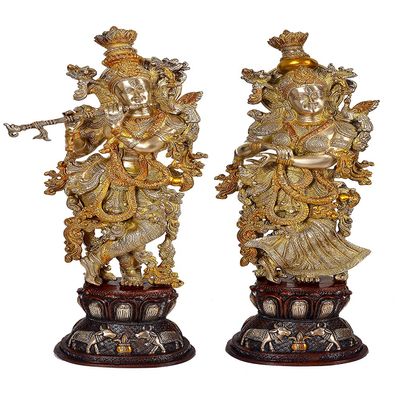 AONA Brass Pair of Radha Krishna - Big Size - Brass Radha Krishna Kishan Murti Idol Statue Sculpture (29") (Big Radha Krishna) (Black)