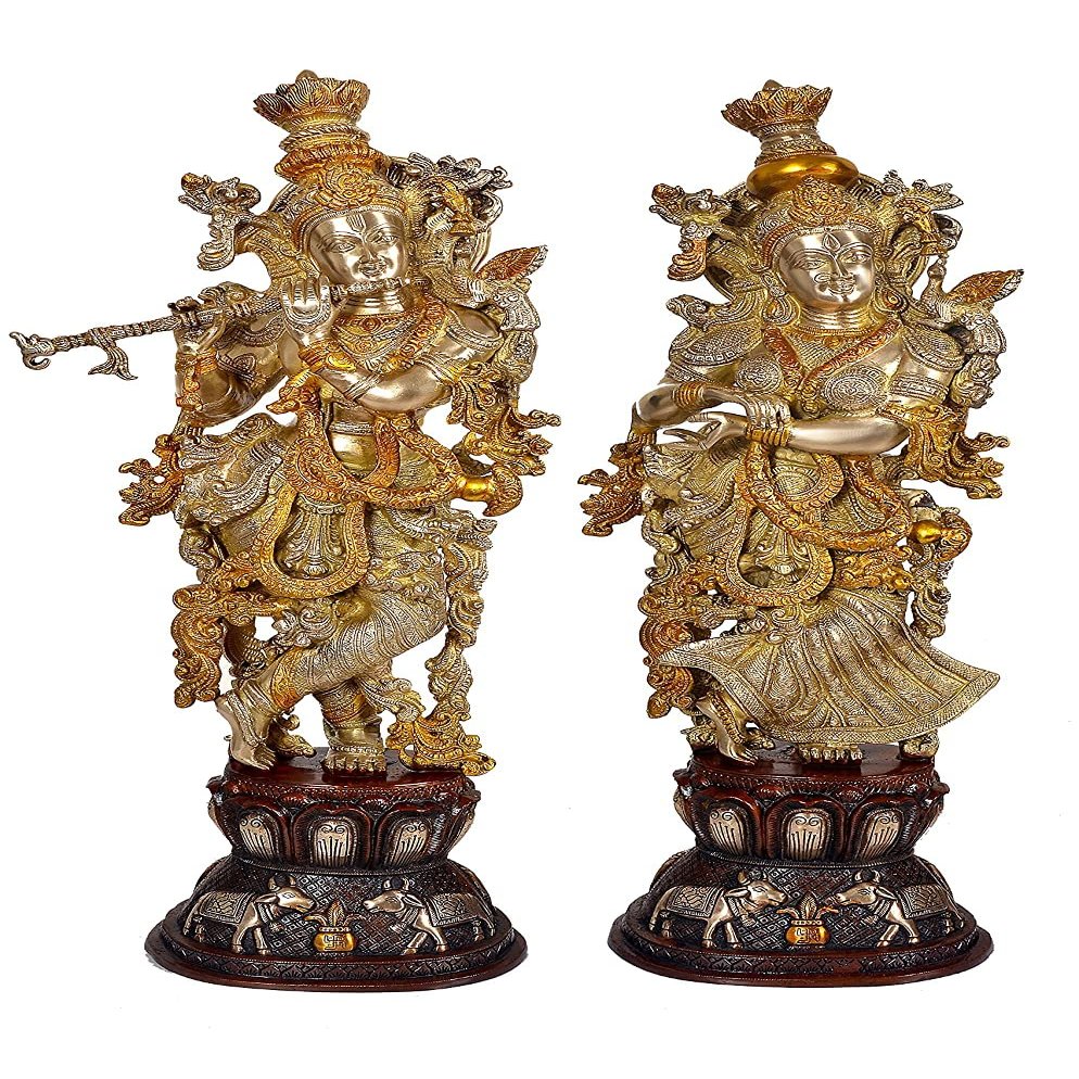 AONA Brass Pair of Radha Krishna - Big Size - Brass Radha Krishna Kishan Murti Idol Statue Sculpture (29") (Big Radha Krishna) (Black)