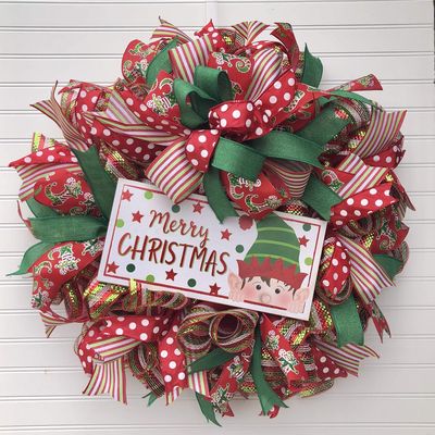 Elf Christmas Wreath Decor Christmas Door Hanger Farmhouse Decor