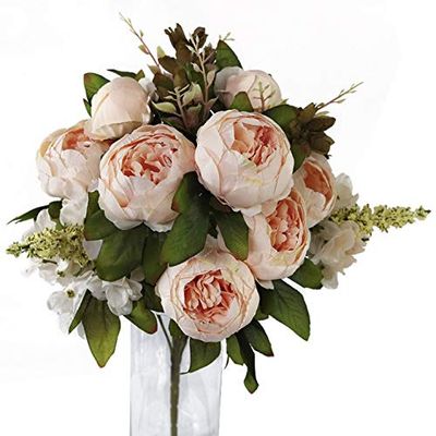 OOKi- Silk Peony Bouquet Vintage Artificial Peonies Flower for Home Wedding Party Decor (Pink)