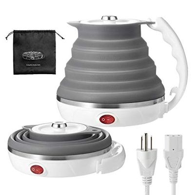 110V 555ML Ultrathin Travel Foldable Electric Kettle with Separable Power Cord and Handle, Boil Dry Protection, Food Grade Silicone