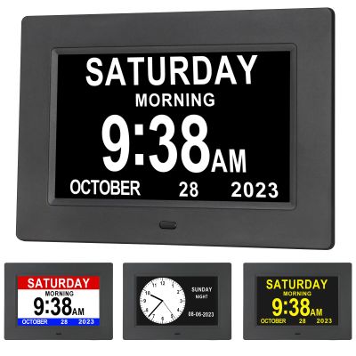 Aowasi Digital Calendar Clock, 12 Custom Alarm Options, Calendar Clock with Day and Date Display 7-Inch Large Display, Digital Clock for Seniors Dementia Alzheimer Memory Loss Vision Impaired Elderly
