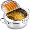 cuomaop Deep Fryer Pot, 304 Stainless Steel Japanese Frying Pot with Oil Drain, Temperature Control and Lid, Tempura Deep Fryer Pot for Kitchen Stove/Induction Cooker French Fries Fryer Chicken 9.4" view 1