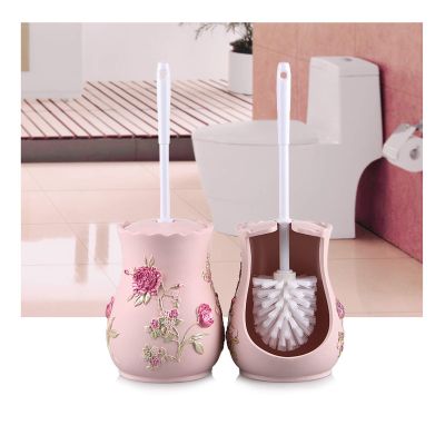 1Pcs Toilet Brush and Holder Set Nordic Bathroom WC Household Resin Floor Standing Cleaning Brush Bathroom Accessories Set (Color : Pink, Size : A)
