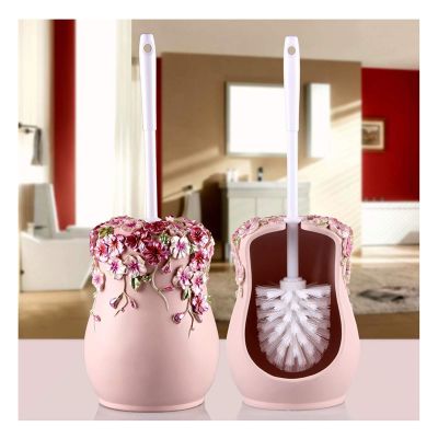 1Pcs Toilet Brush and Holder Set Nordic Bathroom WC Household Resin Floor Standing Cleaning Brush Bathroom Accessories Set (Color : Pink, Size : B)