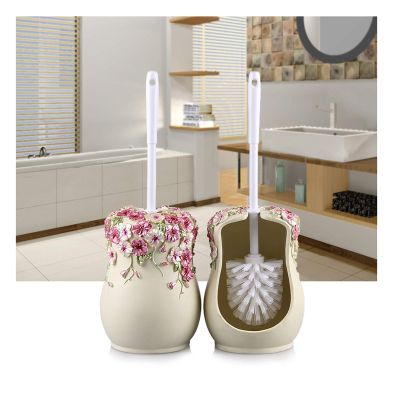 1Pcs Toilet Brush and Holder Set Nordic Bathroom WC Household Resin Floor Standing Cleaning Brush Bathroom Accessories Set (Color : Green, Size : B)