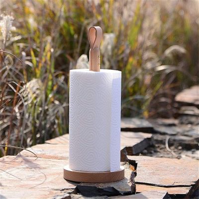 ZXY-NAN Paper Holders, Paper Towel Holder Solid German Beech Wood Vertical Paper Towel Holder Punch-free Kitchen Paper Towel Holder, Macarons Tones Tissue Rack With Leather Hook Elegant (Color : B) W