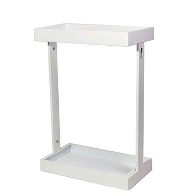 Umbrella Racks AYY White Metal Umbrella Stand, Large-Capacity Commercial Umbrella Holder for Hotel Bank, with Movable Drip Tray, 16 Holes 4 Hooks, 42x21.5x60cm