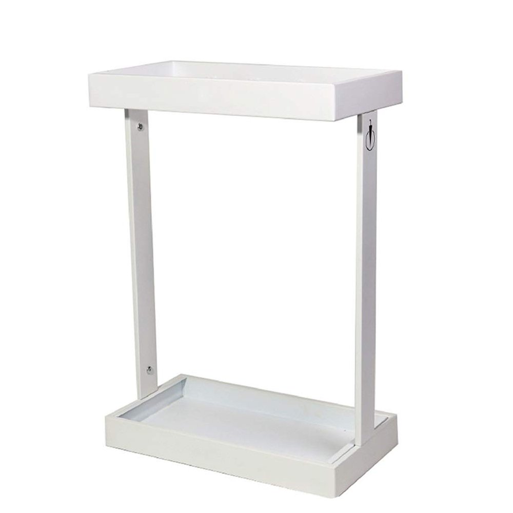 Umbrella Racks AYY White Metal Umbrella Stand, Large-Capacity Commercial Umbrella Holder for Hotel Bank, with Movable Drip Tray, 16 Holes 4 Hooks, 42x21.5x60cm
