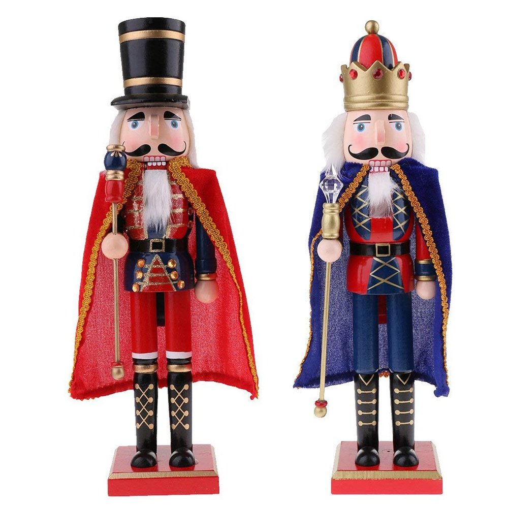 Backbayia 2 Pieces 15 Inch Wooden Nutcracker Soldier King Figure Ornament Christmas Decoration Kids Gift (# B)